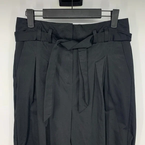 M&S Collection Pants Womens Size 6 US 10 UK Black Wide Leg Cropped Belted Waist - Picture 2 of 9